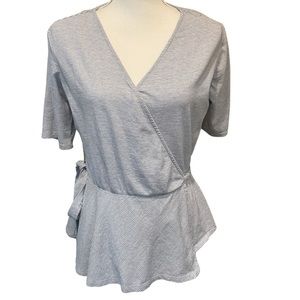 Loft Blue and White Striped Short Sleeved Wrap Shirt.  Size S